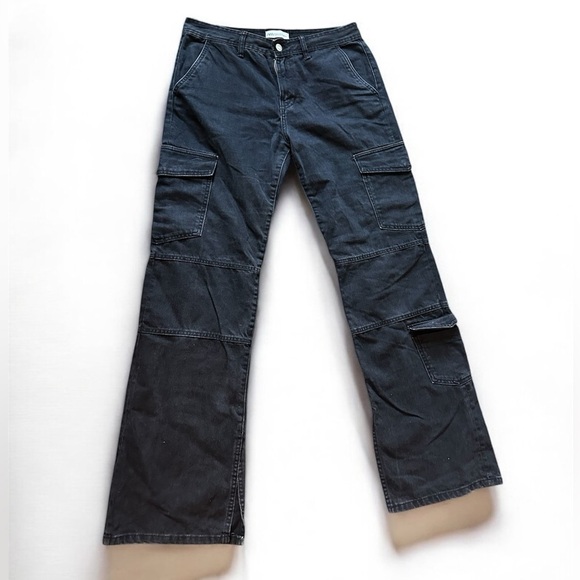 Zara Mid Waist Washed Black Denim Cargo Jeans US 6 - Picture 2 of 14